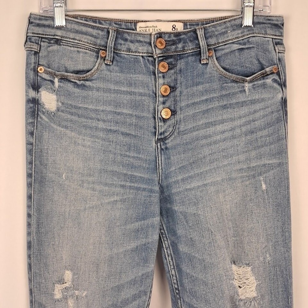 Abercrombie & Fitch 8R 29 High Rise Ankle Jean Distressed Button Fly Skinny - Picture 3 of 7